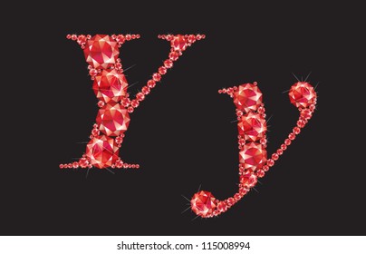 Rubies font, ruby, diamonds, red crystal, letter Y