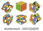 Rubik cube. Rubiks cubes creative puzzle, isolated color box magic toy for mathematics intelligence logic brain game, random square block solved problem, neat vector illustration