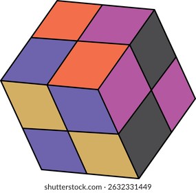 Rubik's Cube icon, Mechanical puzzle to,y 3d combination puzzle, flat color vector illustration