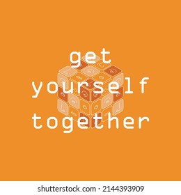 Rubik's cube made from human face parts. Psychological poster about mental health and helping to build your own identity. simple linear mental health poster