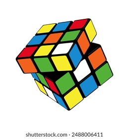 A Rubik's cube. puzzle. a mathematical problem. On a white isolated background.colorful cubes.They rotate them and collect them with their hands.Bandung.Indonesia.12.07.2024