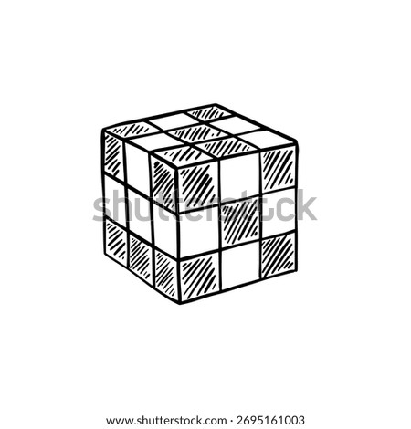 Rubix cube black and white illustration drawn by hand.