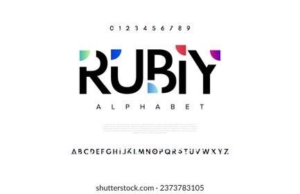 Rubiy creative modern urban alphabet font. Digital abstract moslem, futuristic, fashion, sport, minimal technology typography. Simple numeric vector illustration