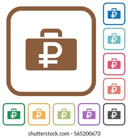 Ruble bag simple icons in color rounded square frames on white background