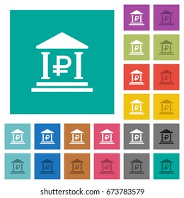 Ruble bank office multi colored flat icons on plain square backgrounds. Included white and darker icon variations for hover or active effects.