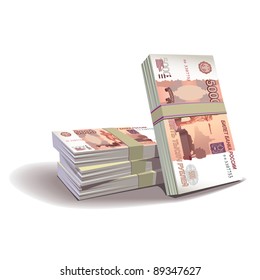 ruble banknotes vector illustration in color, financial theme ; isolated on background.