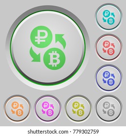 Ruble Bitcoin money exchange color icons on sunk push buttons