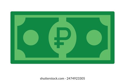 Ruble cash money Russian currency note in green color vector illustration. Ruble bill, green currency bank note, cash and money symbol. Flat vector illustration.