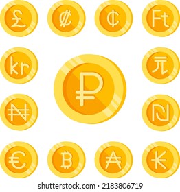 Ruble, coin, money color icon in a collection with other items