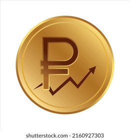 Moneda de rublo de fondo blanco. Moneda nacional de Rusia. Concepto de fortalecimiento del rublo. Vector