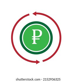Ruble coin surround arrows - Financial Illustration - Vector , icon  - color  
