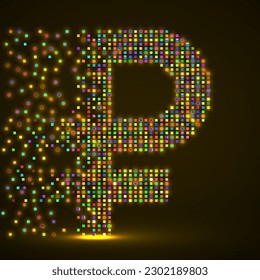Ruble of colorful pixels with an explosion. Vector illustration