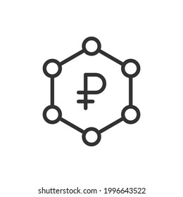 Conexión de rublos. Icono de línea de red de dinero aislado en fondo blanco. Ilustración del vector
