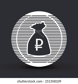 Ruble currency symbol. Russian currency. Money bag icon. Flat design style. Made in vector illustration