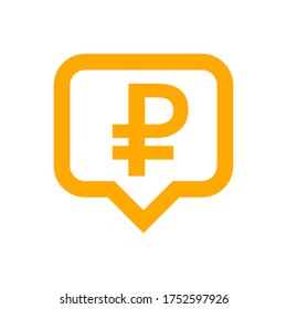 ruble currency symbol in speech bubble square shape for icon, russia ruble money for app symbol, simple flat russian ruble money, currency digital ruble coin for financial concept, isolated on white