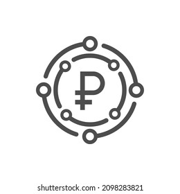 Ruble digital money line icon isolated on white background. Vector illustration