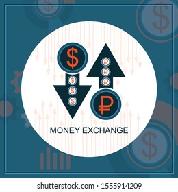 Ruble And Dollar Cash vector icon. Style is bi color flat symbol