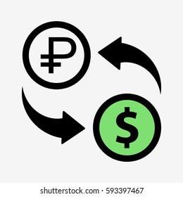 Ruble to dollar. Currency convert icon. Isolated on white background. Flat vector illustration