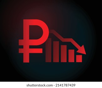 ruble downfall with downward falling arrow