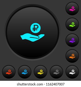 Ruble earnings dark push buttons with vivid color icons on dark grey background