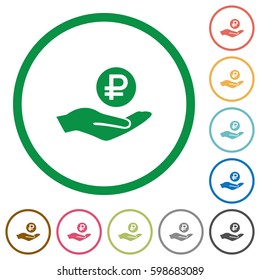 Ruble earnings flat color icons in round outlines on white background