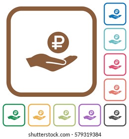 Ruble earnings simple icons in color rounded square frames on white background