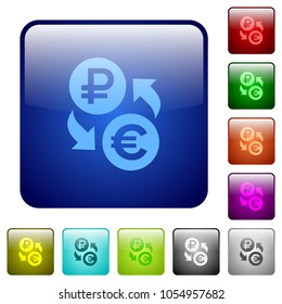 Ruble Euro money exchange icons in rounded square color glossy button set
