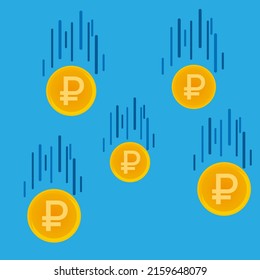 ruble falling icons on a white background, vector illustration