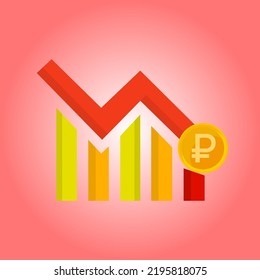 ruble falling icons on a white background, vector illustration