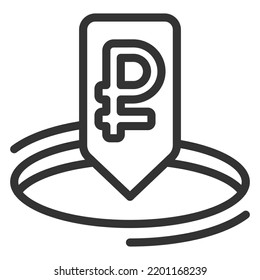 The ruble falls into a hole, an abyss - icon, illustration on white background, outline style