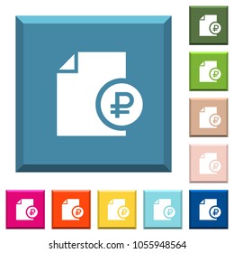 Ruble financial report white icons on edged square buttons in various trendy colors