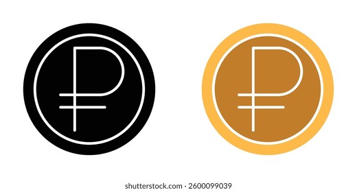 Ruble flat and liner vector icons set