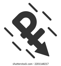 Der Rubel geht nach unten - Symbol, Illustration auf weißem Hintergrund, Stil der Glyphe