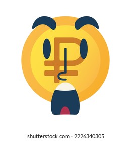 Ruble gold coin icon with surprised facial expression. Cash, money in gradient color. Emotions RUB
