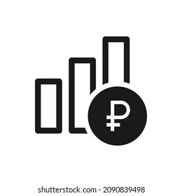 Ruble growth. Money increase chart icon design isolated on white background. Vector illustration