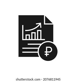 Ruble growth reports. Increased revenue icon flat style isolated on white background. Vector illustration
