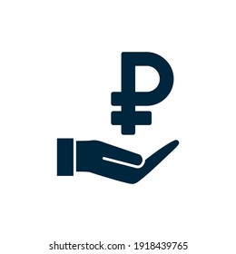 Icono plano de rublos en mano aislado en fondo blanco. Ilustración del vector