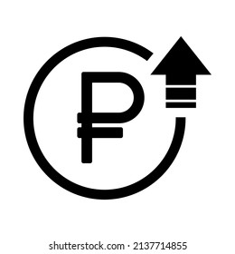 Ruble high symbol, cost increase icon. Growth profit bussiness sign vector illustration .