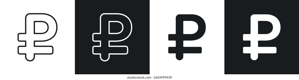 Ruble icon symbol collection on white background.