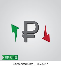 Ruble icon and the two arrows. Vector illustration