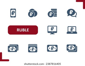 Ruble Icons. Cash, Rouble, Bill, Money, Buy, Pay, Buying, Paying Icon. Professional, pixel perfect vector icon set.