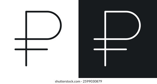 Ruble icons in flat and linear vector illustration on white background.