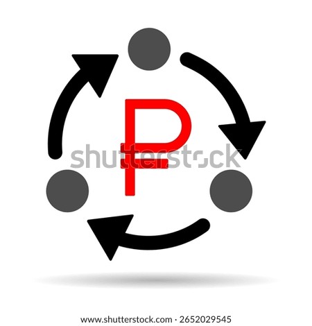Ruble money change shadow icon, trade cash information web symbol, convert sign vector illustration .
