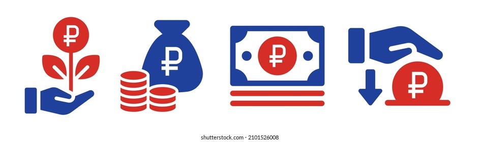 Ruble money currency icon set. Deposit and investment symbol. Russia banking icon.