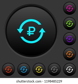 Ruble pay back dark push buttons with vivid color icons on dark grey background