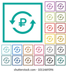 Ruble pay back flat color icons with quadrant frames on white background