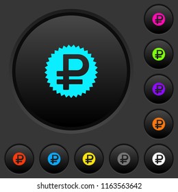 Ruble pay back guarantee sticker dark push buttons with vivid color icons on dark grey background