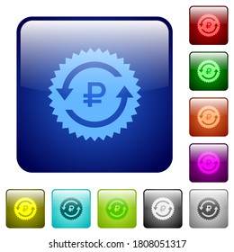 Ruble pay back guarantee sticker icons in rounded square color glossy button set