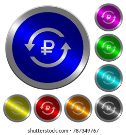Ruble pay back icons on round luminous coin-like color steel buttons