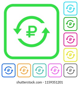 Ruble pay back vivid colored flat icons in curved borders on white background